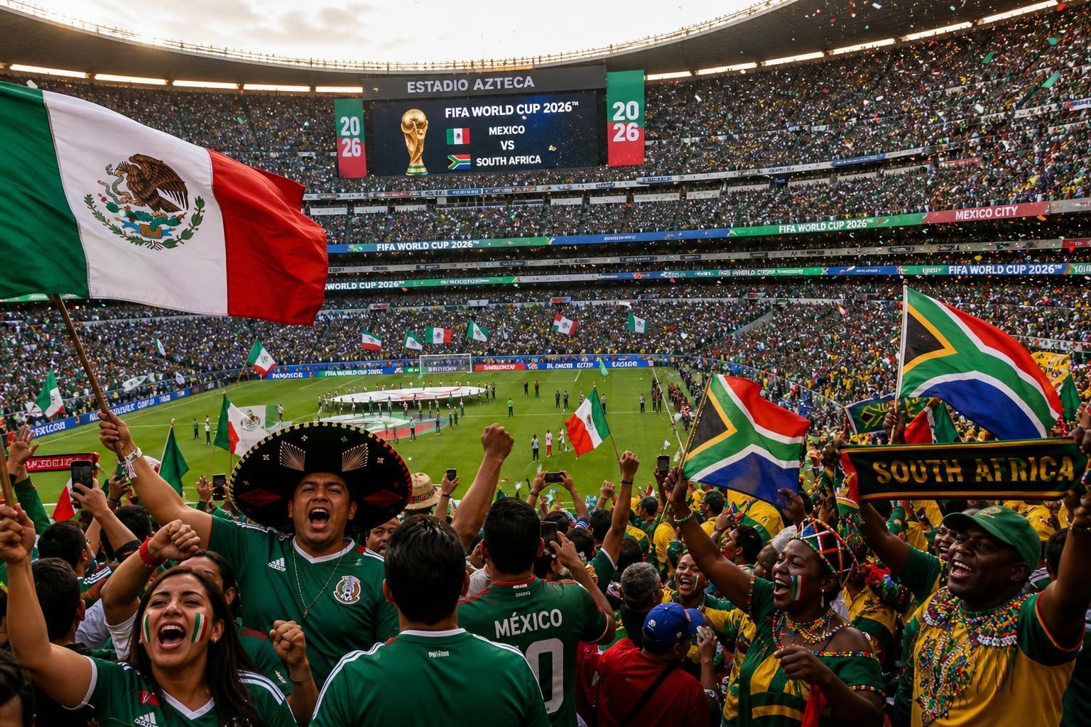 suivez en direct le match mexique vs afrique du sud dans l'ambiance électrique du stade azteca, un lieu mythique, pour un moment incontournable de la coupe du monde.