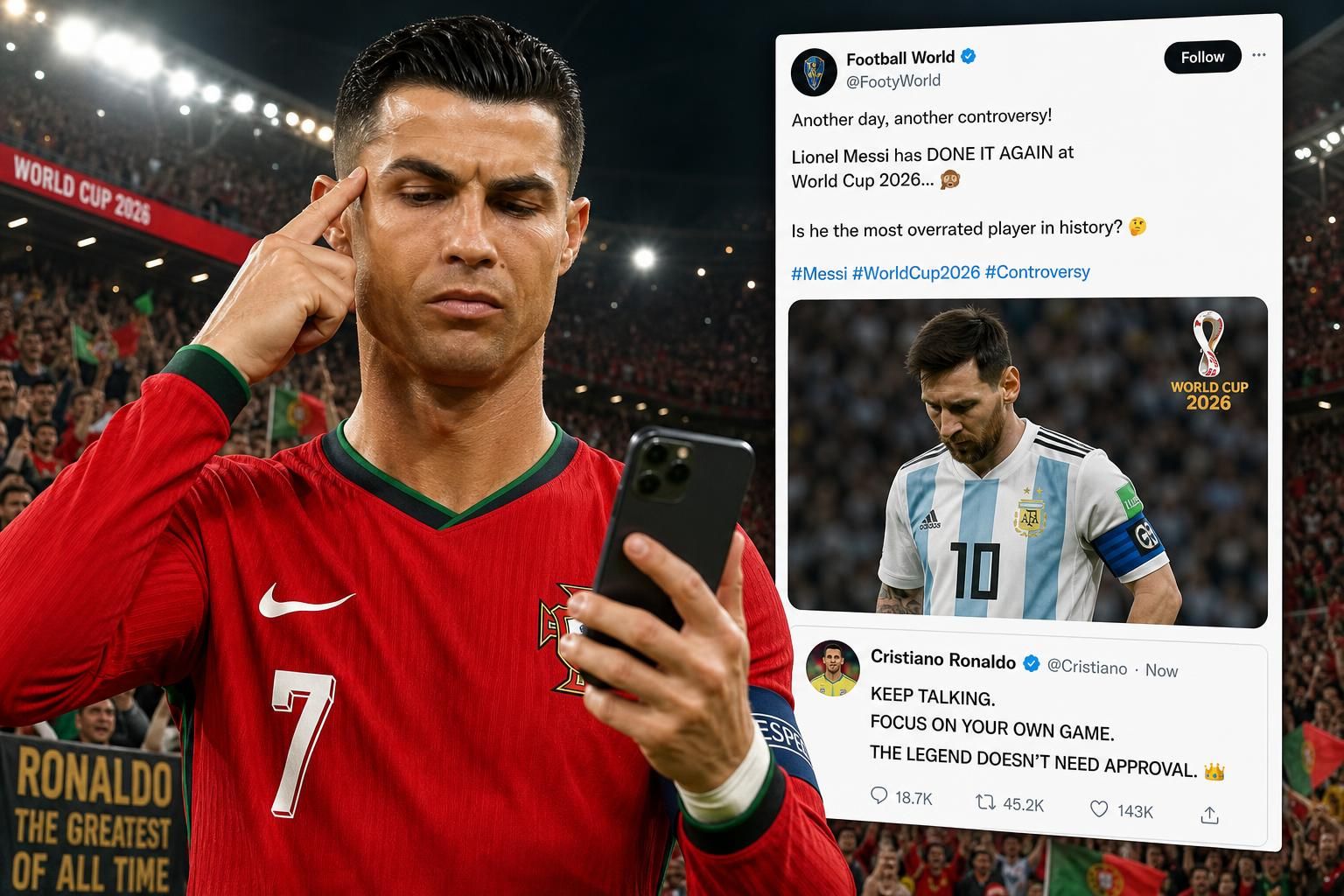 découvrez la réaction de cristiano ronaldo à une publication controversée concernant lionel messi en pleine coupe du monde 2026.