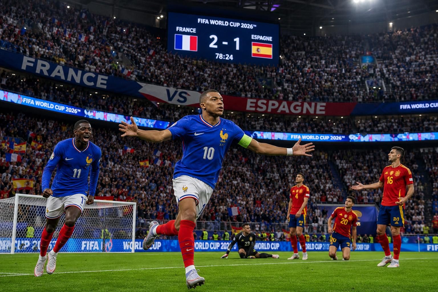 suivez en direct le match palpitant entre la france et l'espagne lors de la coupe du monde 2026. toutes les émotions et les actions en temps réel ici.