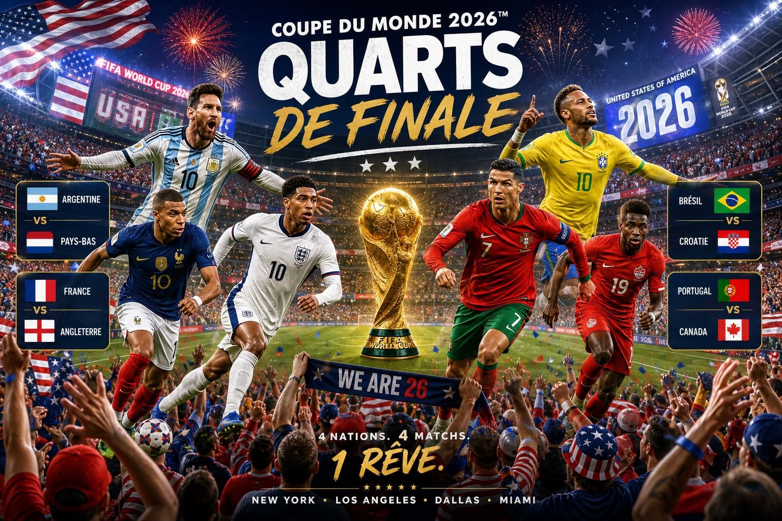 suivez en direct le tableau actualisé des quarts de finale de la coupe du monde 2026 et ne manquez aucune information sur les équipes en lice.