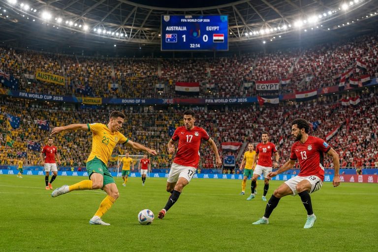 suivez en direct et revivez le passionnant match des 16es de finale de la coupe du monde 2026 entre l'australie et l'égypte. moments forts, buts et actions clés en live.